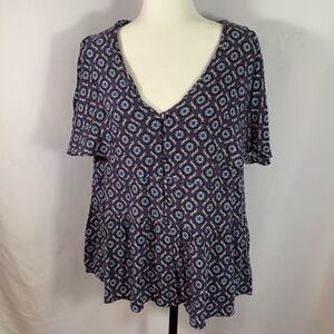 Love & Legend Purple, Blue & White Design Blouse Top